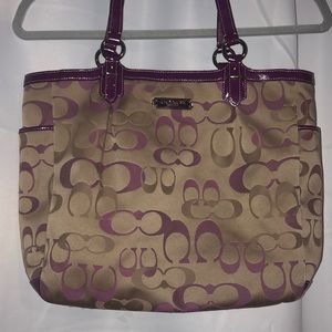 COACH purple printed tote bag